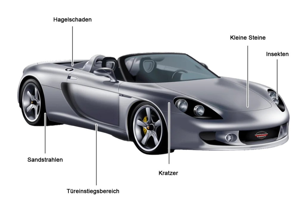 Porsche mit angezeigten potenziellen Schäden