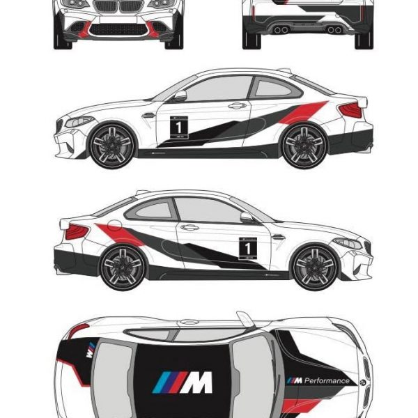 Man sieht die Skizze einer Designerstellung für einen BMW M235i von Das-Folienhaus
