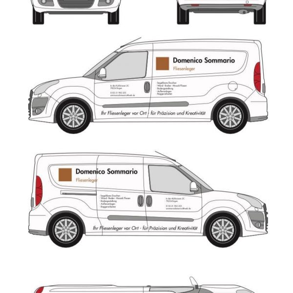 Man sieht die Skizze einer Designerstellung für einen Fiat Transporter