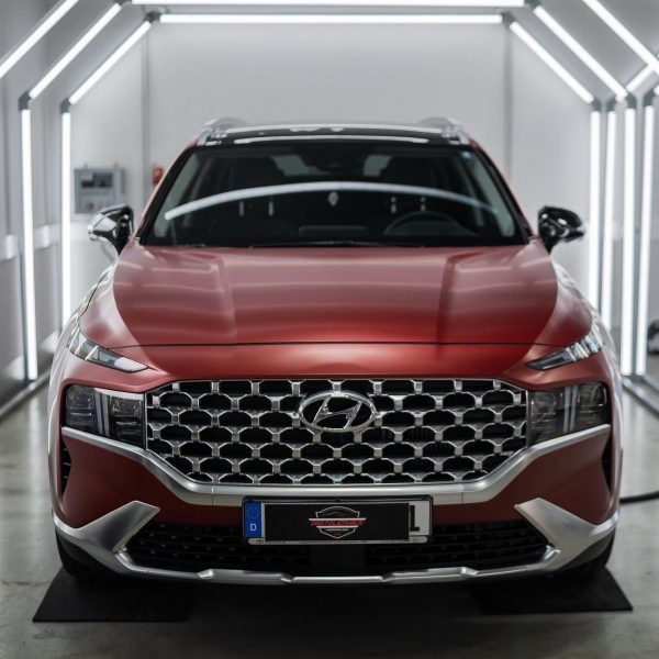 Hyundai in rot mit Steinschlagschutzfolierung aufgetragen.